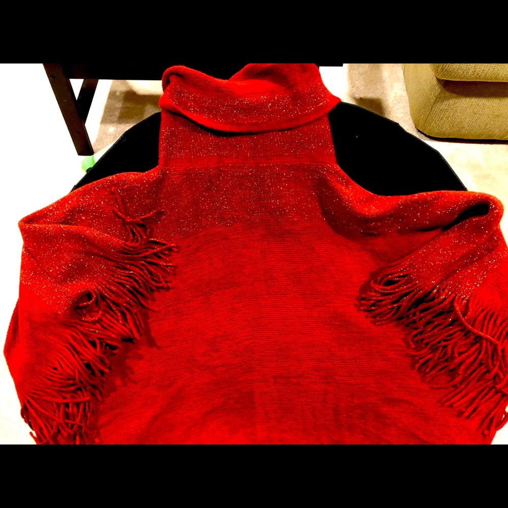 Red and gold poncho sweater